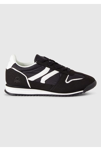 United Colors of Benetton Tenis pentru băiat din piele intoarsa neagra si aspect piele