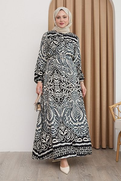 InStyle Rochie neagră din viscoză cu model de umbră