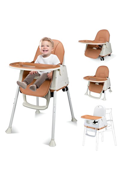 COOYA Portable Baby High Chair, With Dining Tray, Adjustable Height, Brown