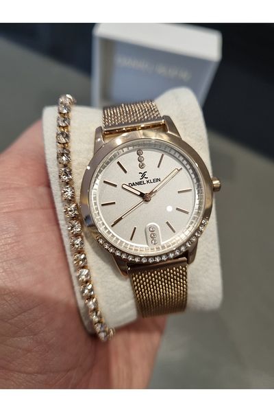 Daniel Klein New Model Rose Stone Straw Bracelet Women's Wristwatch Gift Bracelet