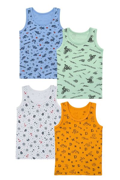 ExLove 4'Lü Exlove Boys Cotton Patterned Undershirt