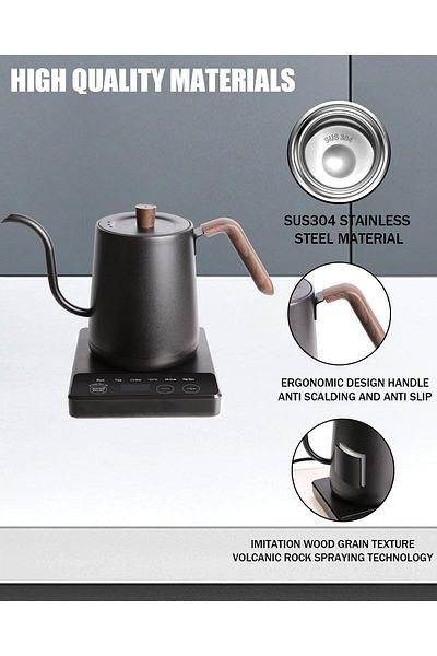 COOYA 0.8l Electric Gooseneck Kettle,1000w with Temperature Control,304 Stainless Steel,Black