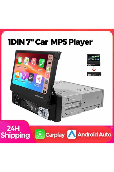 Choice راديو سيارة مع شاشة CP AA عالمية قابلة للسحب مقاس 7 بوصات 1din، راديو سيارة Android Auto Carplay الوسائط المتعددة