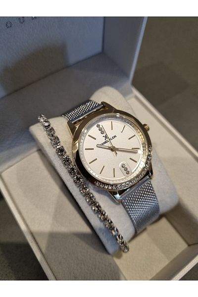 Daniel Klein New Model Yellow Bicolor Stone Straw Bracelet Women's Wristwatch Gift Bracelet