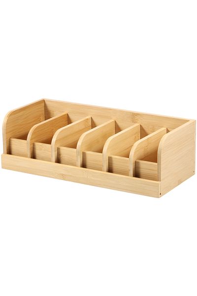 Choice 35x15x11cm Wood Natural Bamboo Belt Organizer 6-grids Closet Belt Storage Rack Save Space Multipurpo