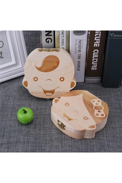Choice Girl 1pc-Baby Tooth Box Spanish Wooden Kids Milk Teeth Organizer Storage Boys Girls Baby Souvenirs G