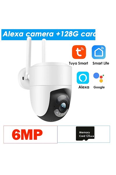 Choice Eu plug Alexa Cam 128G SD 6MP Tuya WiFi Camera Outdoor 2.4G/5G Wifi Surveillance Camera Security Pro