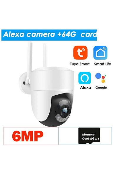Choice Eu plug Alexa Cam 64G SD 6MP Tuya WiFi Camera Outdoor 2.4G/5G Wifi Surveillance Camera Security Prot