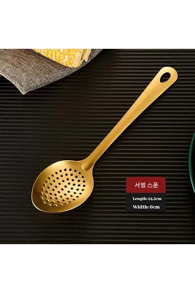 Choice serving spoon 9pcs Stainless Steel Tableware Creative Korean Cutlery Golden Spoon Set Korean-style C