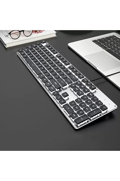 Choice Black -white light EWEADN GX710S Office Keyboard silent, All-Metal Panel 104 Keys Wired with Water D