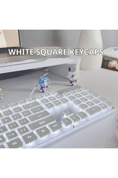 Choice White -white light EWEADN GX710S Office Keyboard silent, All-Metal Panel 104 Keys Wired with Water D