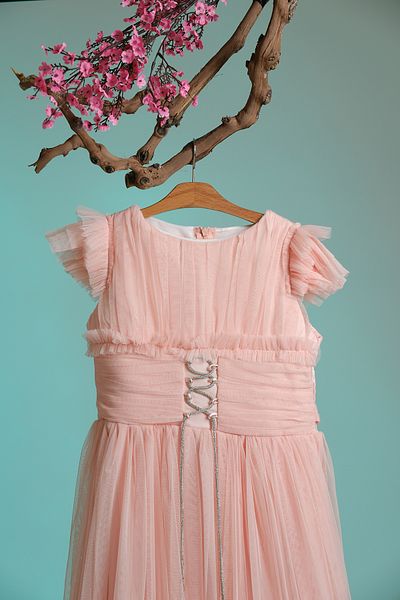 Pina Kids Girl's Evening Dress with Thread Detail and Ruffle Sleeves Aby.3005