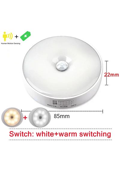 Choice 5 PCS White Warm Switch LED Human Body Induction Night Light USB Charging Smart Sensor Lamp Bedside