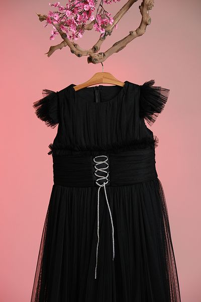Pina Kids Girl's Evening Dress with Thread Detail and Ruffle Sleeves Aby.3005