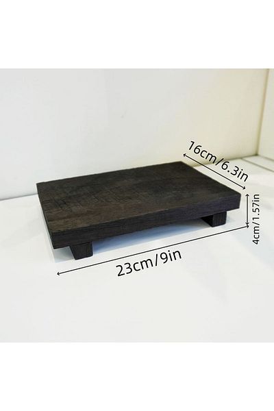Choice Black Wood Tray Pedestal Stand Bathroom Decor Wooden Vanity Hands Soap Scented Candle Storage Holder