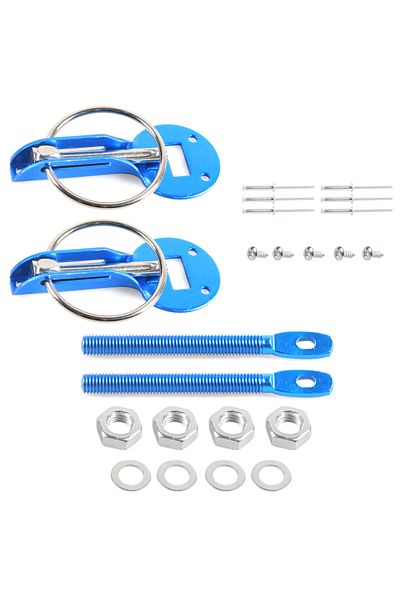 Choice Blue Hood Pin Kit, Universal Bonnet Hood Pins Lock Latch Kit Aluminum Racing Latch Catch Pin Key Loc