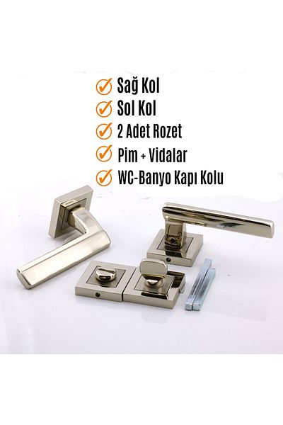 Badem10 (1 SET) Mâner de ușă de baie ultra WC blocabil cu rozetă pătrată inox dreapta stânga Mânere convenabile pentru uși de casă
