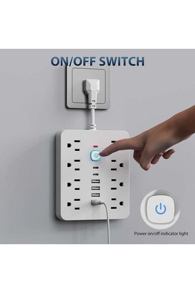 RNG White 14-in-1 Us Power Outlet, Power Outlet Surge Protector, 8 Ac Outlets, 4 Usb 2 Type-c, Desktop R