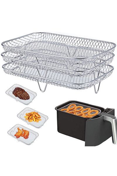 Choice rectangle Air Fryer Rack Three Stackable Dehydrator Racks Stainless Steel Basket Tray Air Fryer Acce