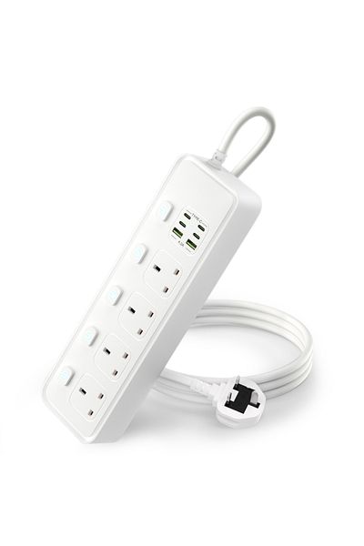 Choice 110-250V UK 4 white UK plug power strip with 4 AC sockets USB Type-C port independent switch control