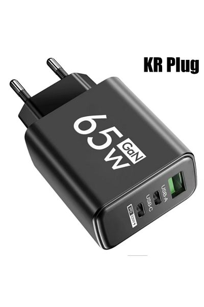 Henruisi KR Black 65W GaN Type C PD Charger 3 Ports USB Fast Charging Cellphone Adapter Quick Charger 3.0 For