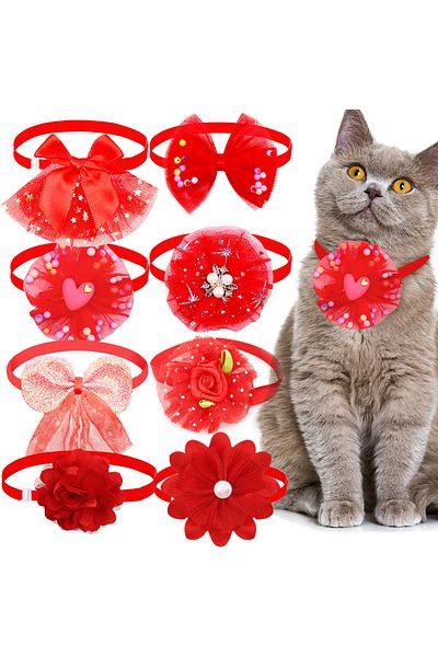 Choice as the picture shows 10pcs Pet Dog Bow Collar Adjustable Dog Cat Bows Collar Lace Bling Necktie for