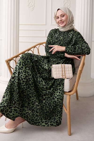 InStyle Leopard Pattern Green Viscose Dress