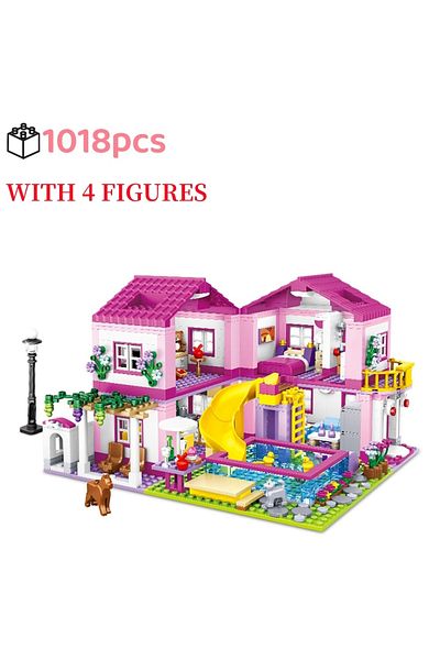 yaafun S 1018pcs 1018 Pcs City 1 Change 3 Summer Double-storey Villa House Slide Building Blocks Friends DI