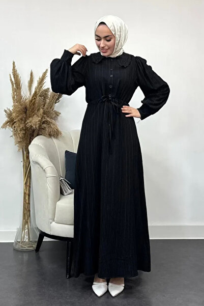 Tesettür Diyarı Ženska haljina sa bebi kragna dugmeta - crna
