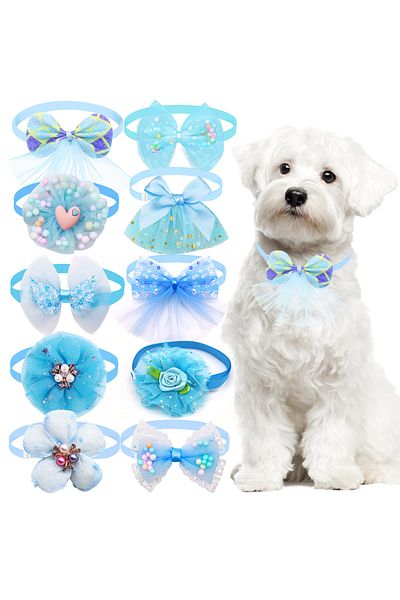 Choice as the picture shows 10pcs Pet Dog Bow Collar Adjustable Dog Cat Bows Collar Lace Bling Necktie for