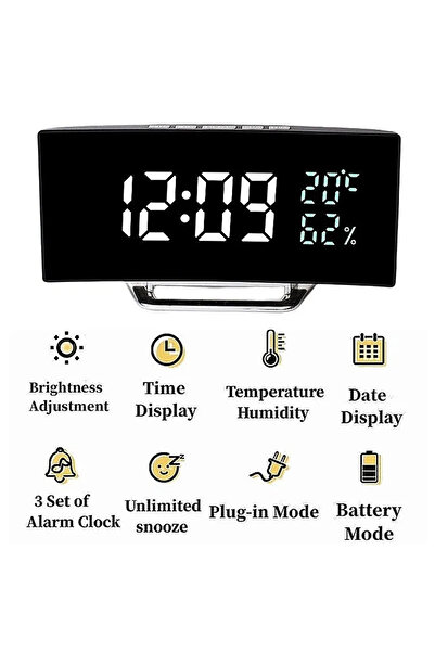Choice ساعة منبه رقمية WG Temp Humidity Mirror درجة الحرارة التاريخ مستويان م...
