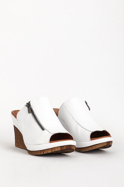 Dericlub Women's Wedge Heel Thick Strap Slippers Real Leather Zy 6137 White