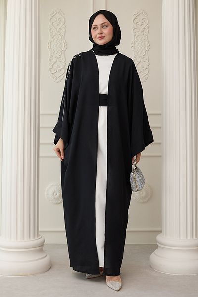 InStyle Black Abaya with Draped Stone Dress