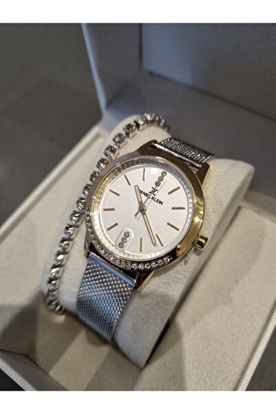 Daniel Klein New Model Yellow Bicolor Stone Straw Bracelet Women's Wristwatch Gift Bracelet