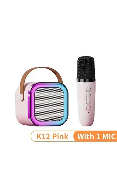 Choice Pink with 1MIC Karaoke K12 Machine Portable Bluetooth 5.3 PA Speaker System with 1-2 Wireless Microp