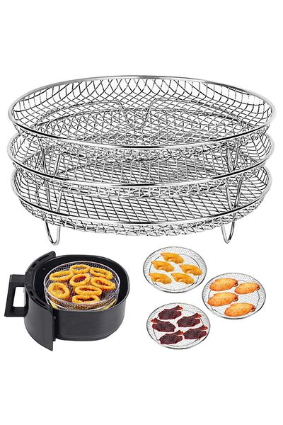 Choice Circular Air Fryer Rack Three Stackable Dehydrator Racks Stainless Steel Basket Tray Air Fryer Acces