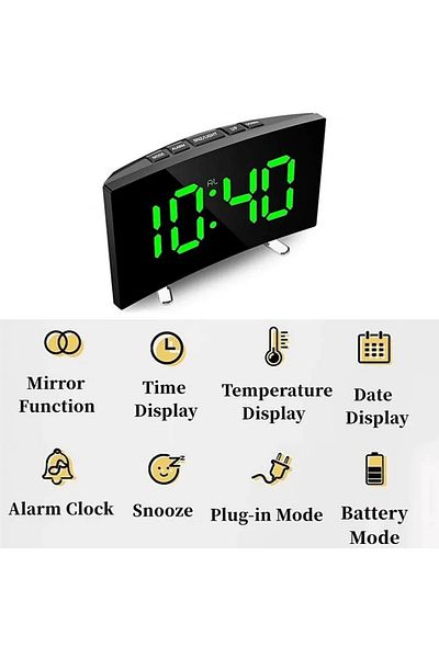 Choice Green Only Time Mirror Digital Alarm Clock Temperature Date 2 Levels of Brightness Adjustment Snooze