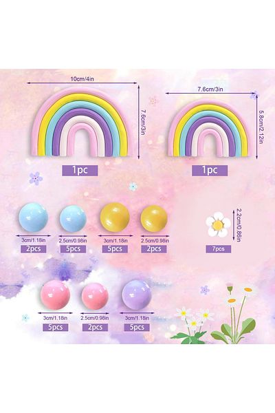 Choice 35pcs Rainbow 35 PCS Cake Toppers Boho Cake Topper Hippie Party Decorations with Flower Rainbow Ball