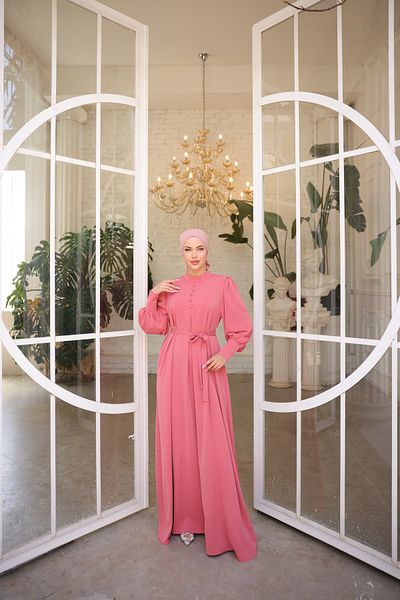 Zaure Women's Hijab Covered Buttoned Belted Dress