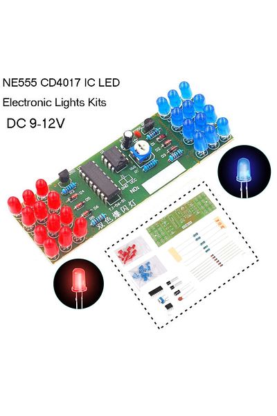 AOKIN NE555 CD4017 IC LED Electronic Lights Kits Red Blue Dual-Color DIY Kit Strobe Electronic Suit Fla...