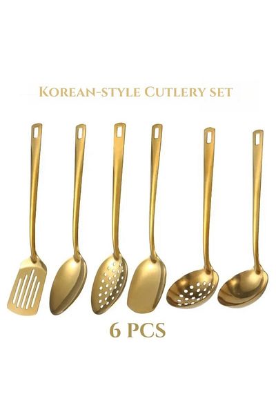 Choice 6pcs Set 9pcs Stainless Steel Tableware Creative Korean Cutlery Golden Spoon Set Korean-style Chafin