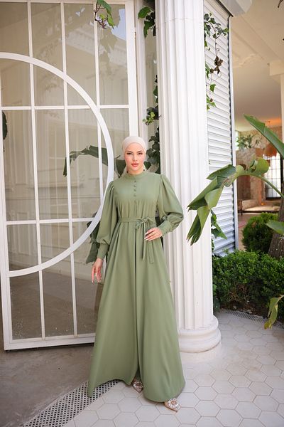 Zaure Women's Hijab Covered Buttoned Belted Dress