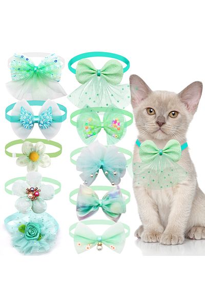 Choice as the picture shows 10pcs Pet Dog Bow Collar Adjustable Dog Cat Bows Collar Lace Bling Necktie for