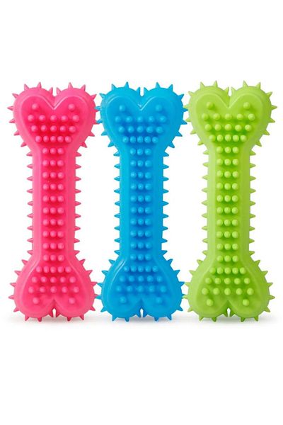 Choice A random color 1PC Pet Chew Toy Soft Rubber Bite-resistance Bone Shape Teeth Grinding Chewing Toys f