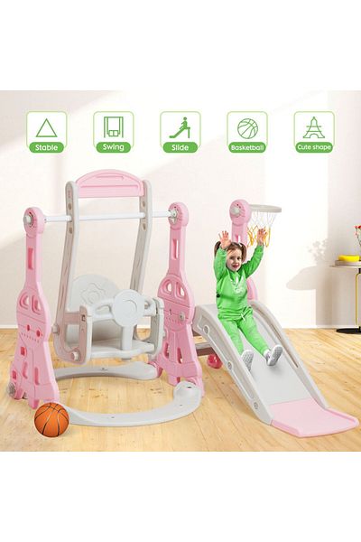FULLJOY Slide With Swing ,climbing Ladder And Basketball Hoop 4*1, 138*118*110cm