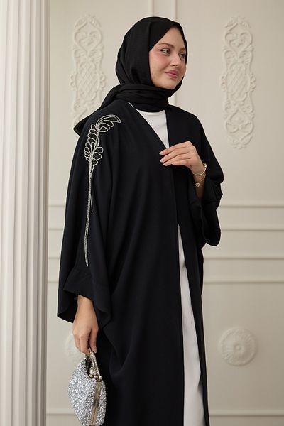 InStyle Black Abaya with Draped Stone Dress