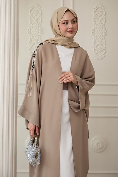 InStyle Abaya cu rochie bej drapată de piatră