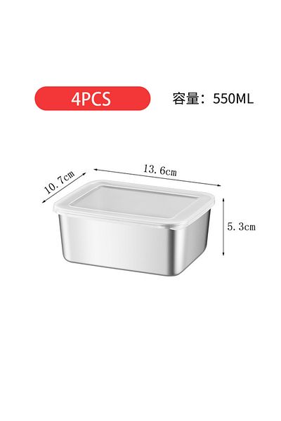 Szkoy 4pcs Thickened Square Plate Stainless Steel Rectangular Food Storage Pan With Lid Commercial Dish Tr