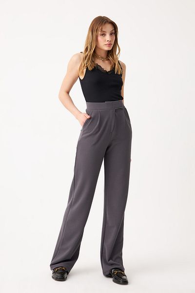 Know Women's Anthracite Lycra Velcro Closure Palazzo Trousers