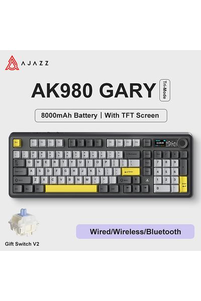 Ajazz لوحة مفاتيح الألعاب الميكانيكية Switch Ak980 من Gary-gift بثلاثة أوضاع لاسلكية وبلوتوث وسلكية قابلة للتبديل السريع